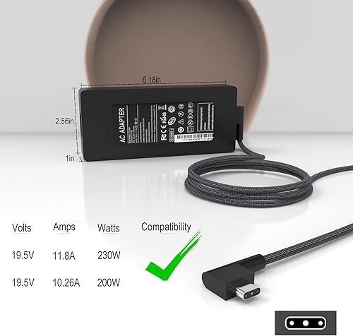 Miniatura 7 de Cargador Razer Blade de 230 W de 3 clavijas Razer Blade 15 16 17 Adaptador de corriente RZ09 RC30-0248 para Razer Blade Pro 17 18 4K RZ09-0314x