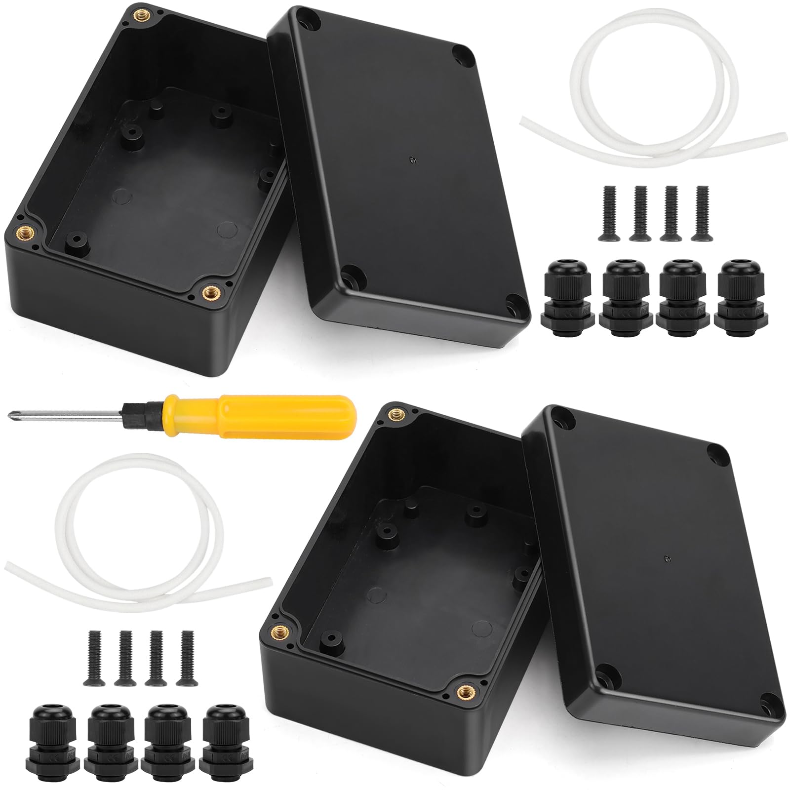 Aftakdoos, waterdicht, IP65, aansluitdoos, elektronisch, kunststof, met 8 kabelwartels en schroevendraaiers voor elektronische doe-het-zelvers, 100 x 68 x 50 mm, 2 stuks Aftakdoos, waterdicht, IP65, aansluitdoos, elektronisch, kunststof, met 8 kabelwartels en schroevendraaiers voor elektronische doe-het-zelvers, 100 x 68 x 50 mm, 2 stuks