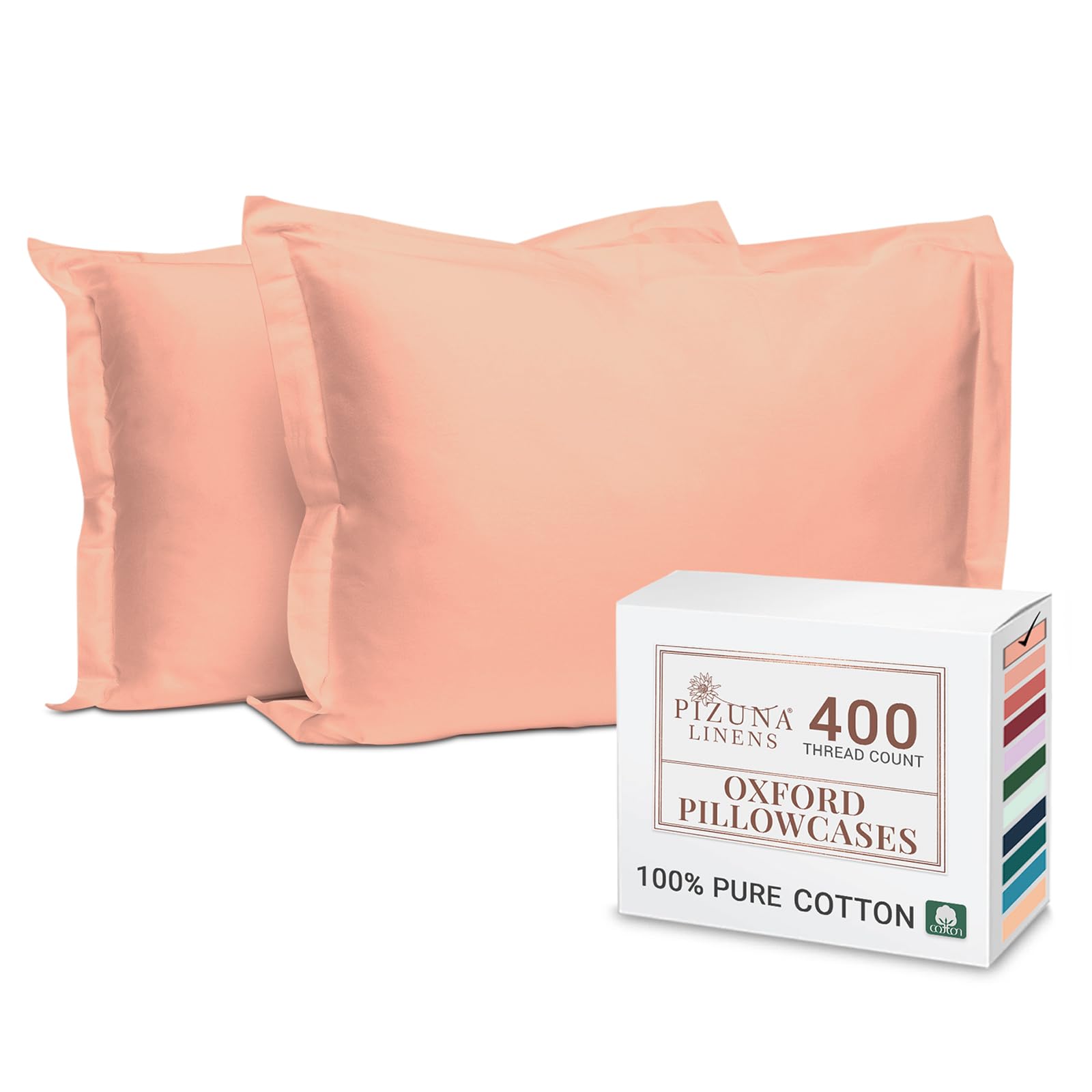 Pizuna 100% Cotton Standard Pillowcases 2 Pack White 50x75cm, 400 Thread Count Long Staple Combed Cotton Soft Pillow Cover, Sateen Weave Oxford Pillow Cases (Cooling Pillowcase 2PC) — view 110