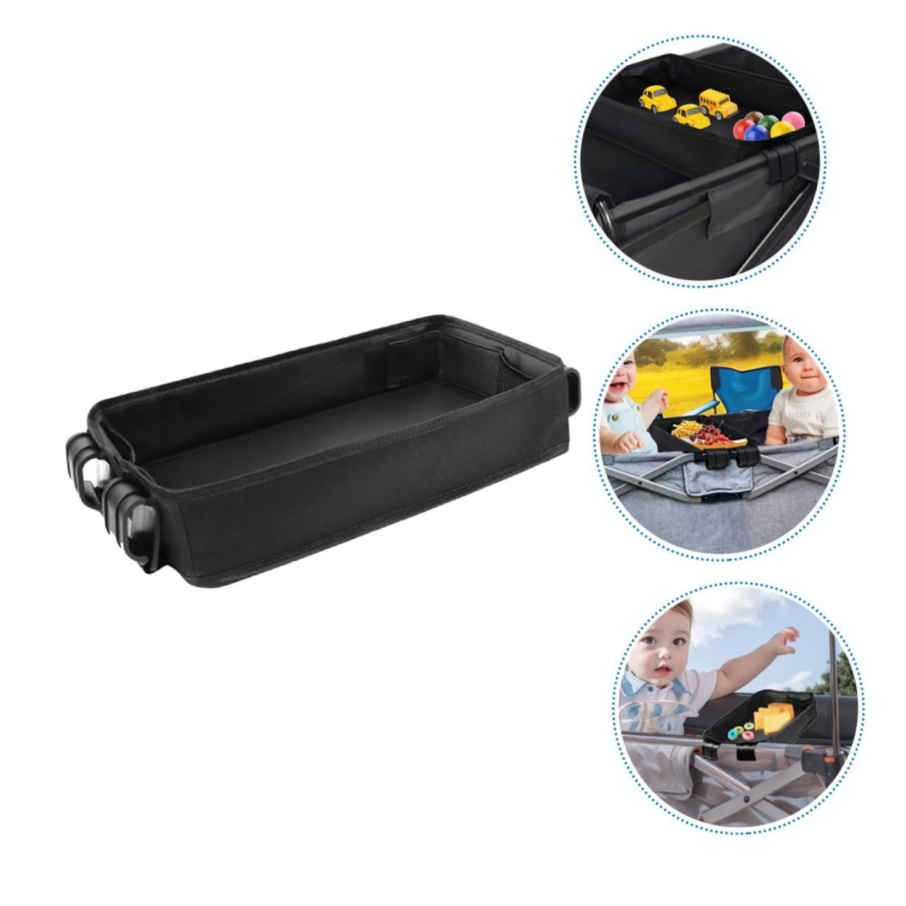 Vassoio Passeggino da Clip-on, Organizer Snack Nero Xl | Tela Canvas, Accessorio Leggero e Portatile, per Carriage e Stroller, Pratico per Mangiare fuori Casa