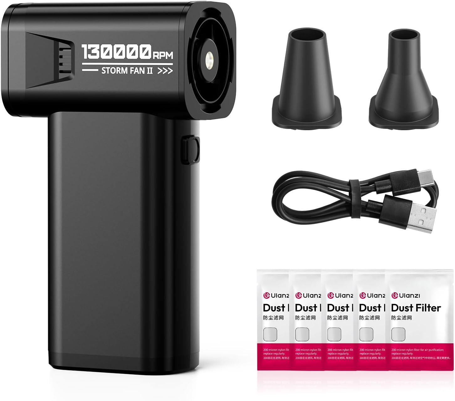 ULANZI AD02 Electric Air Duster II, 130000RPM Super Power Compressed Air Duster, Stepless Adjustment Handheld Mini Air Blower w LED and Nylon Filter for Photography, Computer, Keyboard and Car