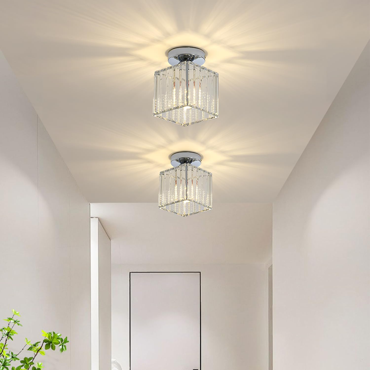 Lampada da Soffitto di Cristallo Moderna,E27 Mini Lampada da Soffitto in Cristallo Quadrato Argento, per Corridoio, Soggiorno, Camera da Letto, Cucina, Ingresso Lampada (Argento)