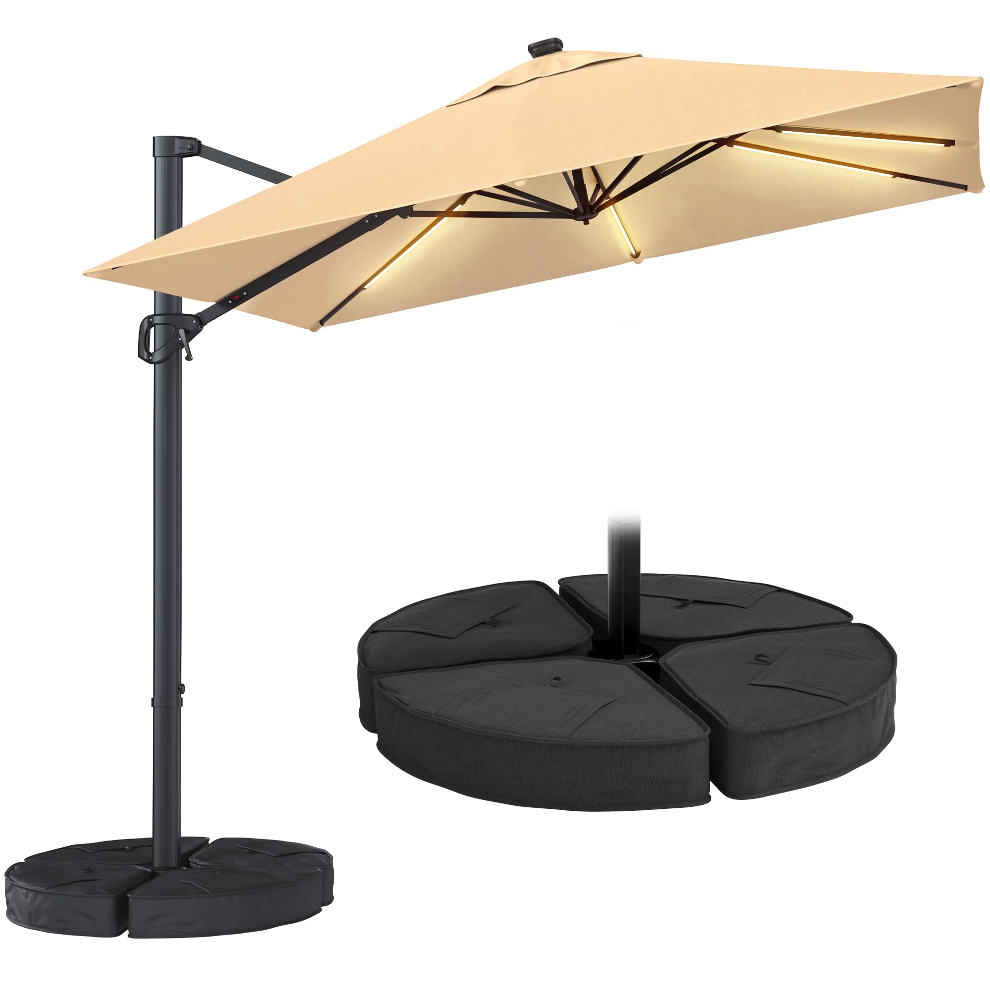 HOMRELEXA Sonnenschirm 300 x 300 cm Rechteckig mit Ständer und Kurbel, Gartenschirm mit Kreuzsockel, 360°Drehbar Parasol Windfest Gartenschirm Wasserdicht Marktschirm für Garten Deck Outdoor