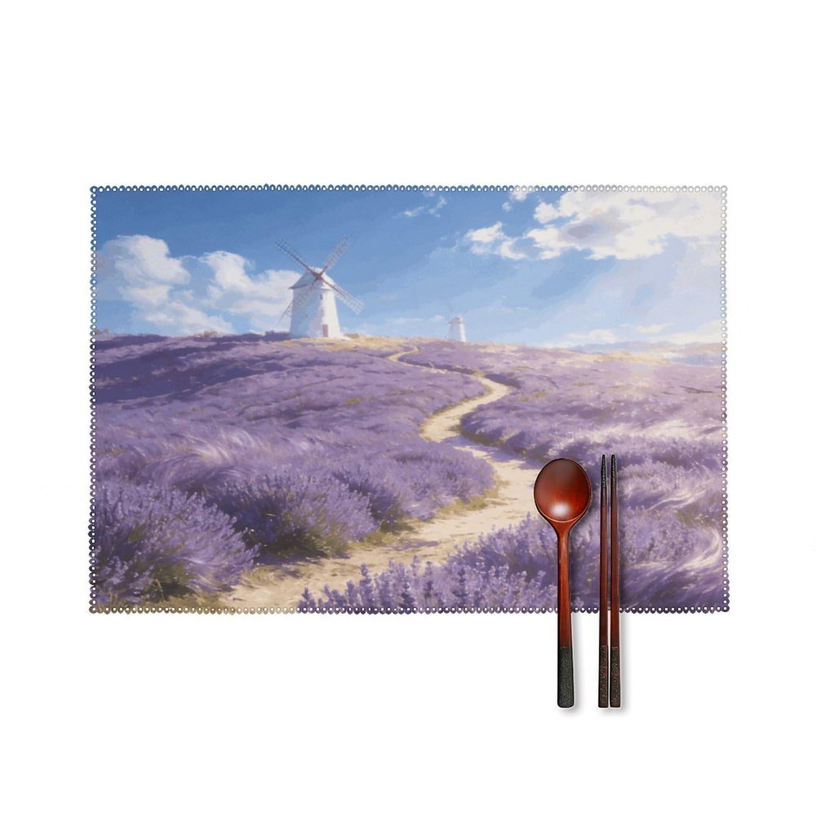 Provence Meadow Placemats Set of 6, 12x18 Inch Heat Resistant Washable Canvas Table Mats, Stain Resistant Decorative Dining Placemats for Kitchen, Restaurant, Outdoor Party