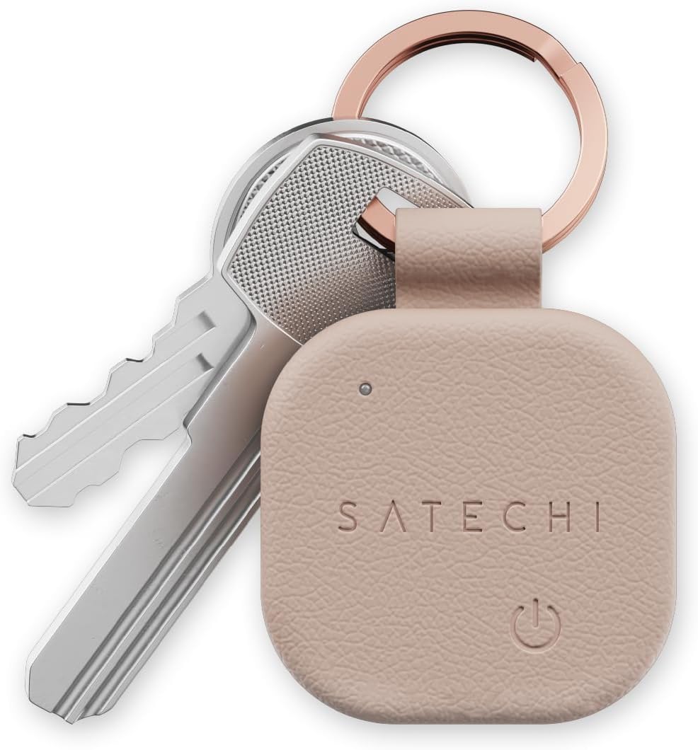 Satechi FindAll Keychain with Find My, Wireless Rechargeable, Location Tracker, Left-Behind Alerts, Loud Audible Chime, Works with iPhone, iPad, Mac – Desert Rose