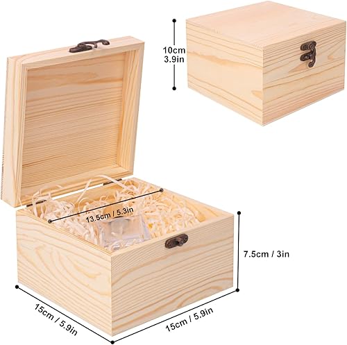 Miniatura 2 de Paquete de 8 cajas de madera de pino liso, 6 x 6 x 4 pulgadas con tapa con bisagras para manualidades y fines decorativos