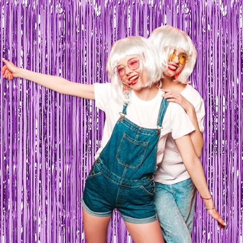 Image of 3 Pack Light Purple Foil Fringe Curtains Backdrop, 3.28 x 9.8 Ft Metallic Streamers Tinsel Curtains Background for Photo Booth, Birthday, Halloween, Christmas, Thanksgiving, New Year Party Decorations