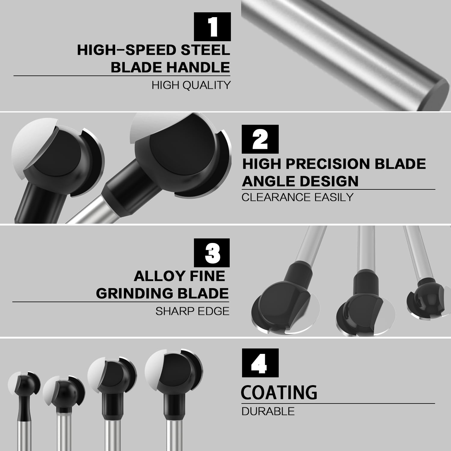 Sphere Rotary Alloy Burr 5/8"-11 Thread Angle Grinder Extension Shaft Set for 4-1/2" and 5" Angle Grinder, Carbon Steel Ball Gouge Angle Grinder Attachments Woodworking Spherical Drill Router Bit Set