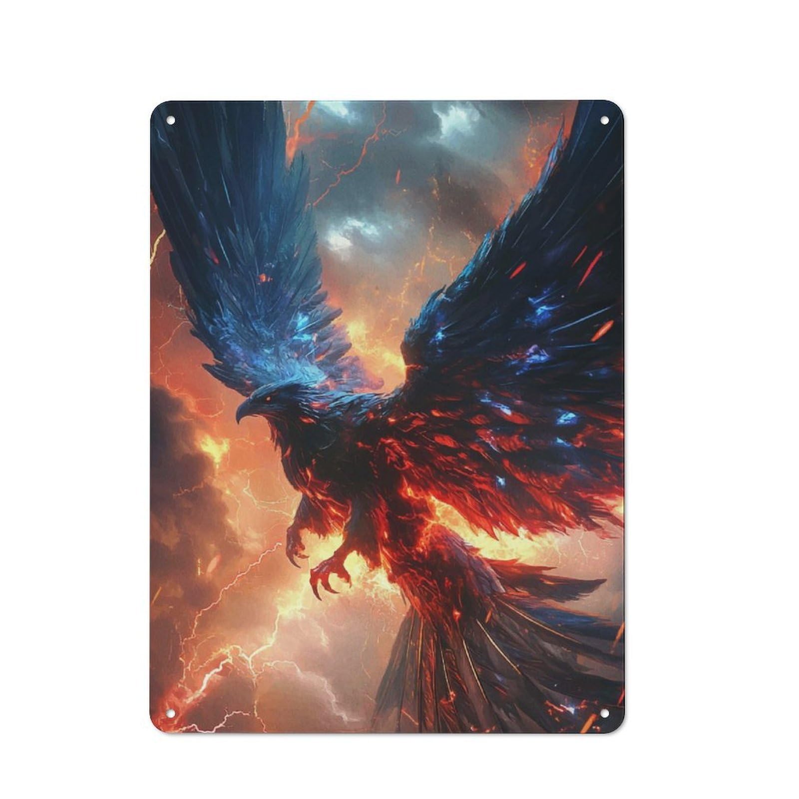 Fiery Phoenix Understated Metal Wall Decor 40x30cm, Decorative Metal Sign for Workspace, Cafe, Shop Or Desk Area