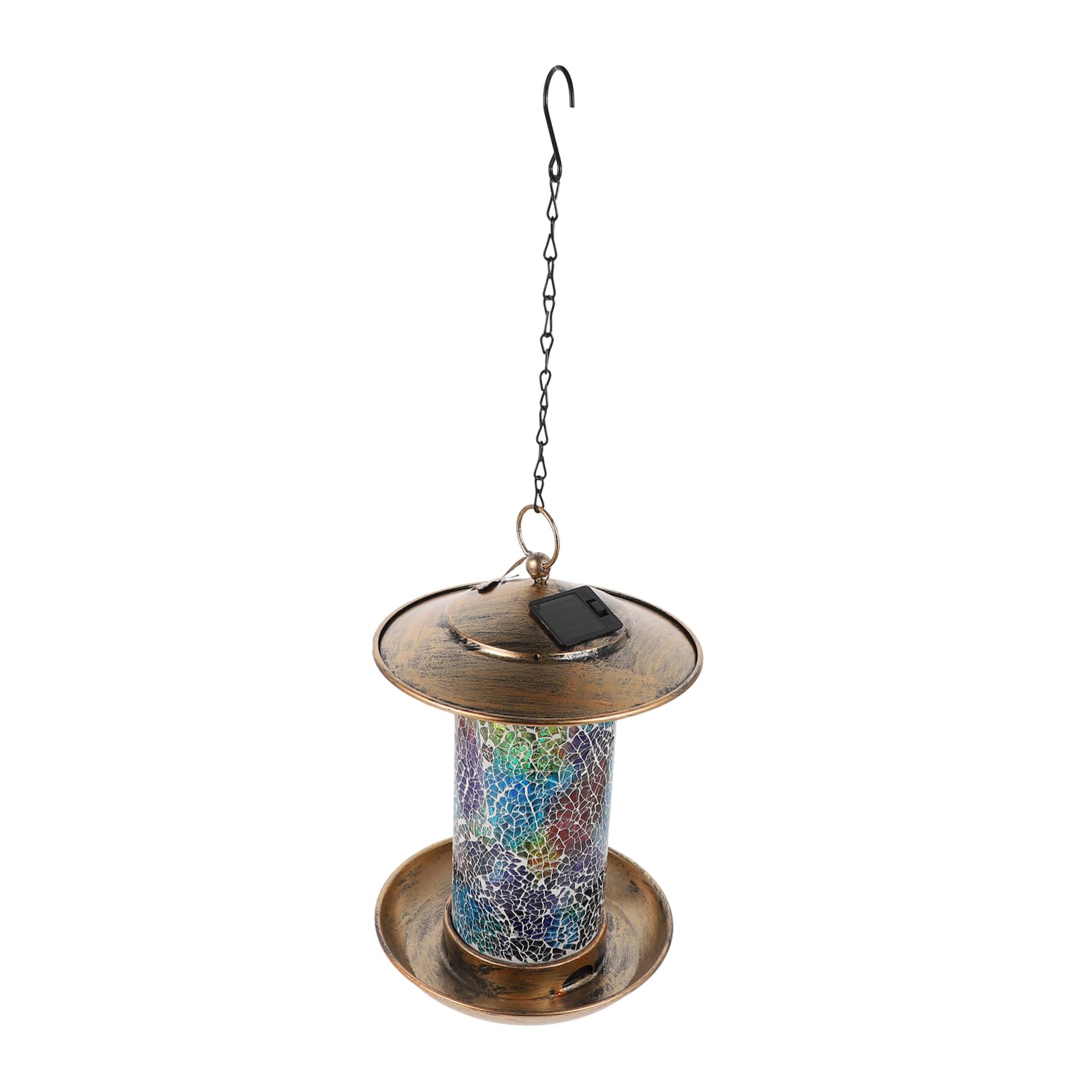 Happyyami Solarbetriebener Vogelfutterspender Im Mosaik-Stil Robuste Aluminiumlegierung Gartendekoration Heimtierbedarf