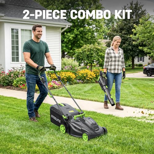 STEELITE 40V 17-Inch Cordless Lawn Mower & 500 CFM Leaf Blower Combo Kit, Equipped with 2 Pack 4.0Ah Batteries and Dual Chargers - Image 3