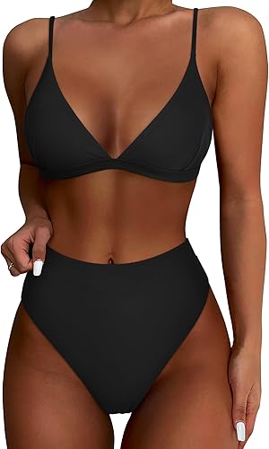 SUUKSESS Conjunto de bikini de cintura alta para mujer, traje de baño de dos piezas con triángulo sexy