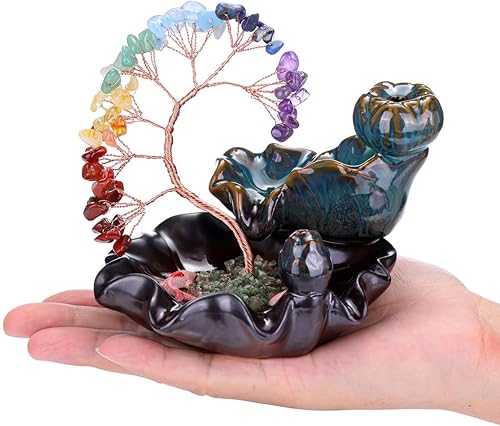 Miniatura 5 de Jovivi Quemador de incienso de reflujo de cerámica, cascada de incienso, 7 piedras de chakras, cristal curativo, árbol de dinero, soporte de