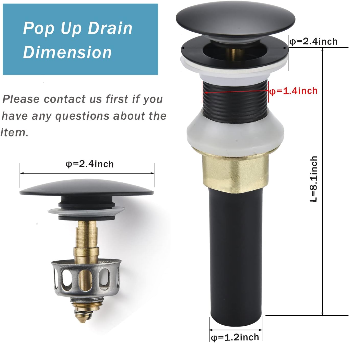 bathroom sink drain,2 pack drain stopper bathroom sink without overflow,pop up drain assembly with detachable strainer basket,built-in anti-clogging strainer,stainless steel mattle black without overflow mattle black-2 pack