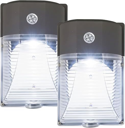 Paquete de luz LED de pared, 26 W (equivalente a 150-250 W), con fotocélula del atardecer al amanecer, 3000 lm, 5000 K, luz blanca de día, luces de