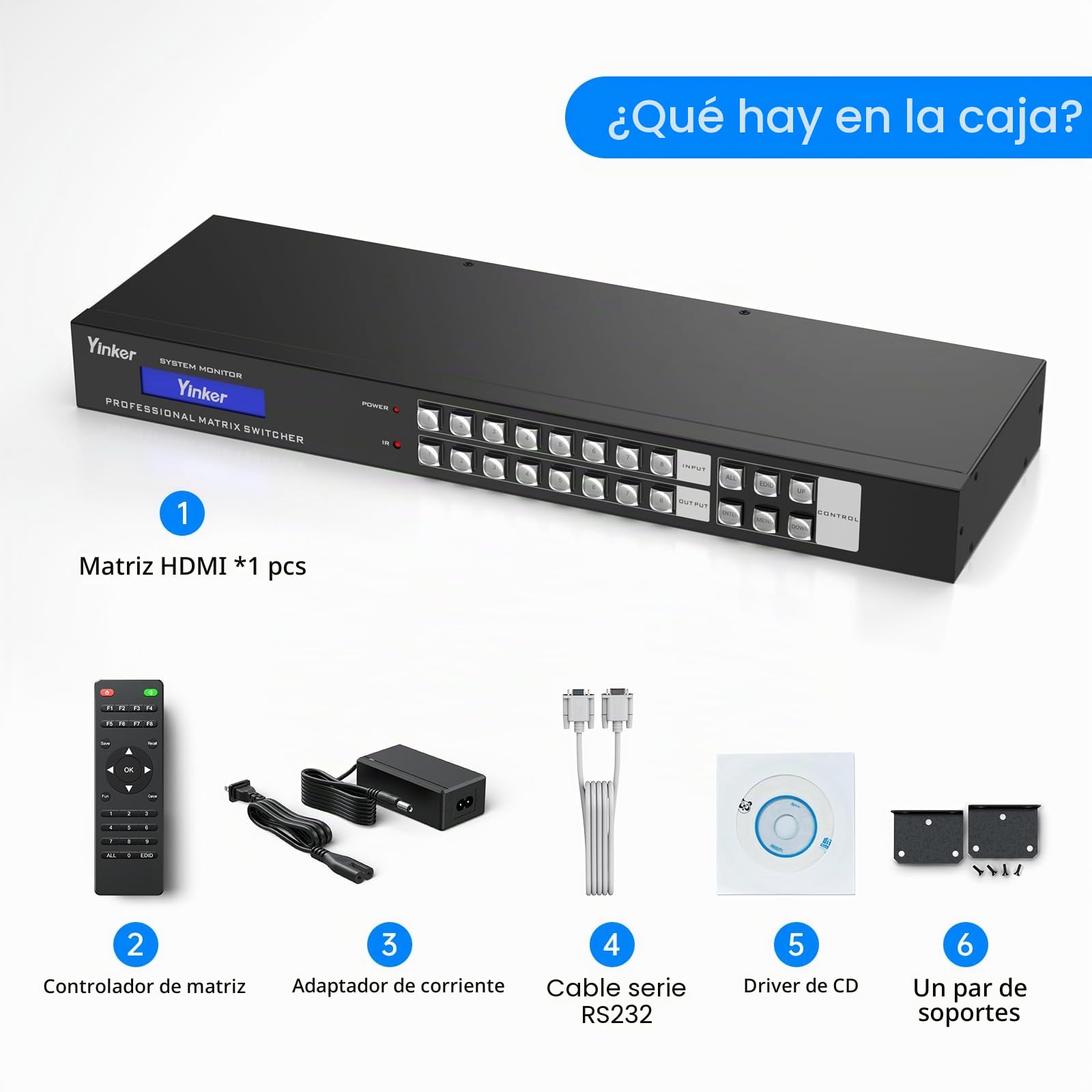 Conmutador HDMI 4K 8x8 con control web y extracción de audio 3,5 mm, 4K @ 30 Hz, montaje rack, divisor 8x8, compatible HDCP EDID RS232