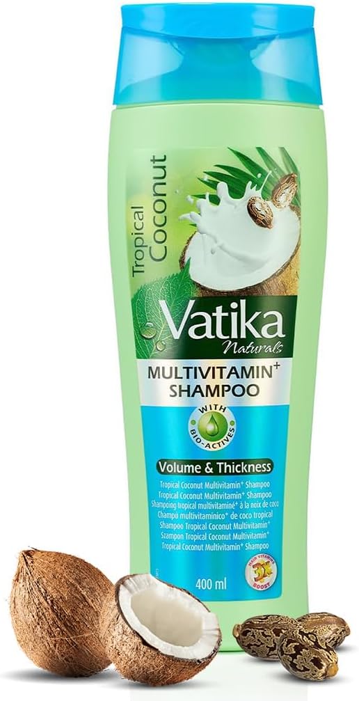 Vatika Multivitamine Shampoo Kokos 400 ml – Verrijkt met Vitaminen A, E, F & Kokosolie voor Sterker en Gezonder Haar, met Castor & Henna, Voedt de Hoofdhuid, Bevordert Haargroei