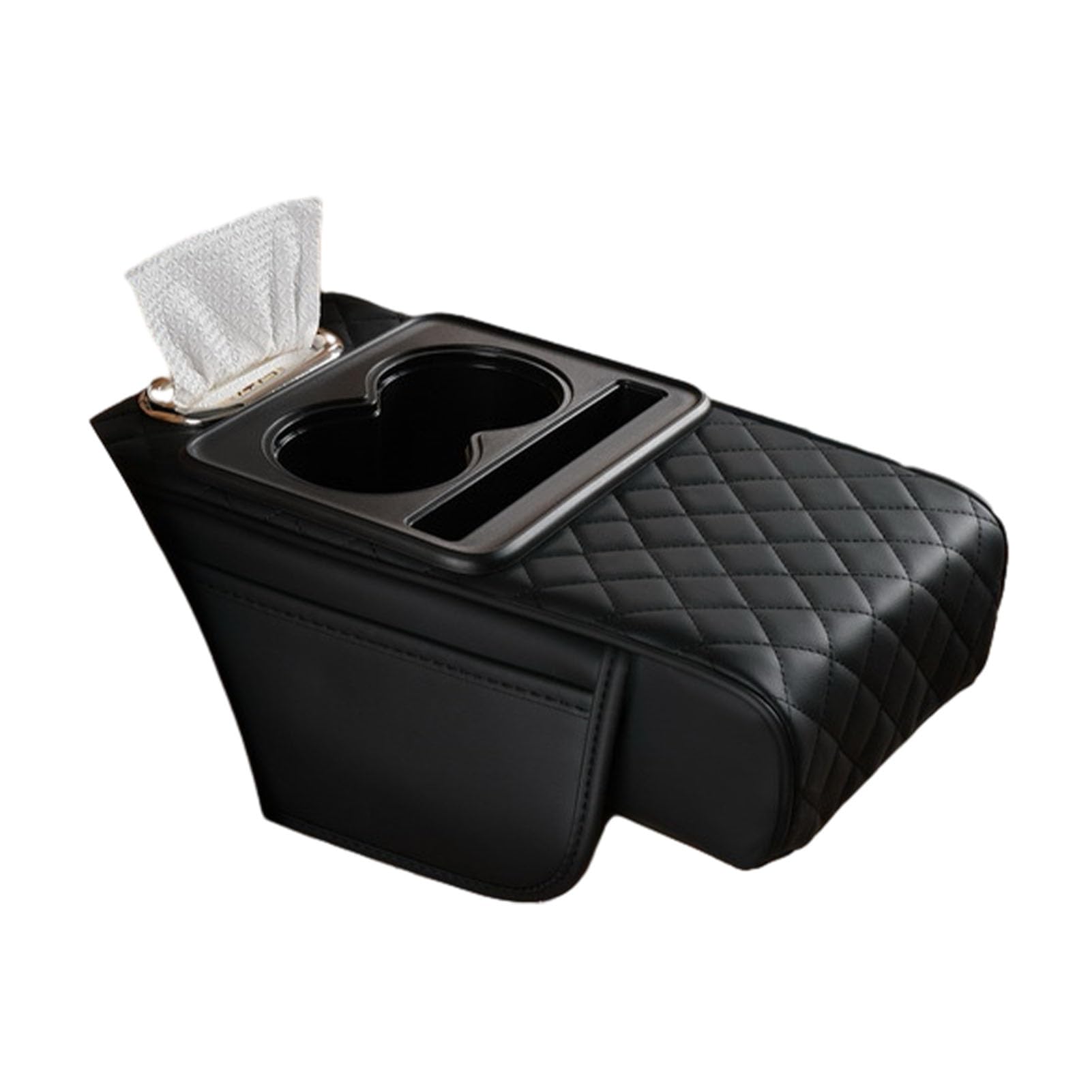 Glifora Multifunctional Car Armrest Box - Faux Leather Armrest Organiser Mat, Centre Console Cover with Side Pockets, Cup Holder, Phone Slot, Tissue Box Slot for Car Interior Storage