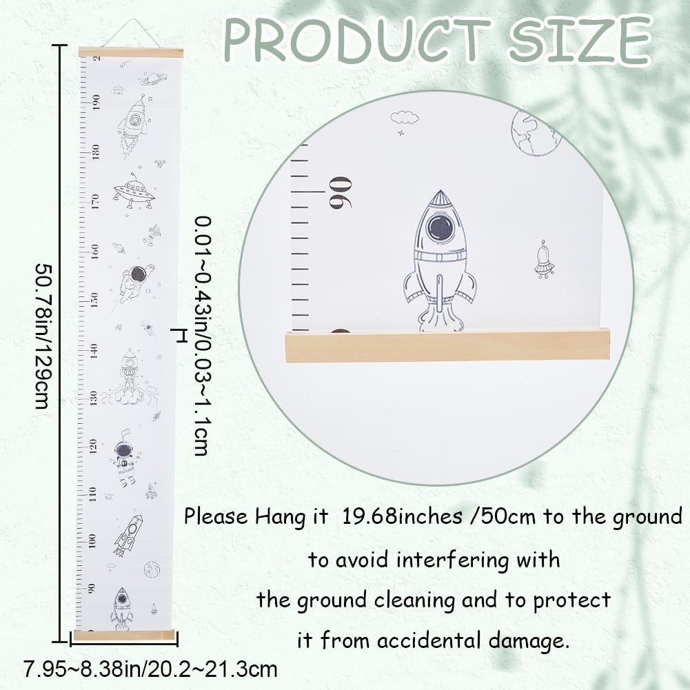 CREATCABIN Space Growth Chart Canvas Height Measurement Chart Ruler Wood Frame Hanging Removable Cartoon Astronauts Wall Rulers Rectangle for Home Living Room Decoration Nursery Decor Gift White - Image 2