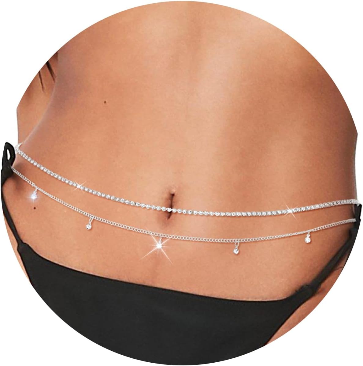 ELABEST Layered Belly Chain Rhinestone Waist Chain Adjustable Waist Jewelry for Women