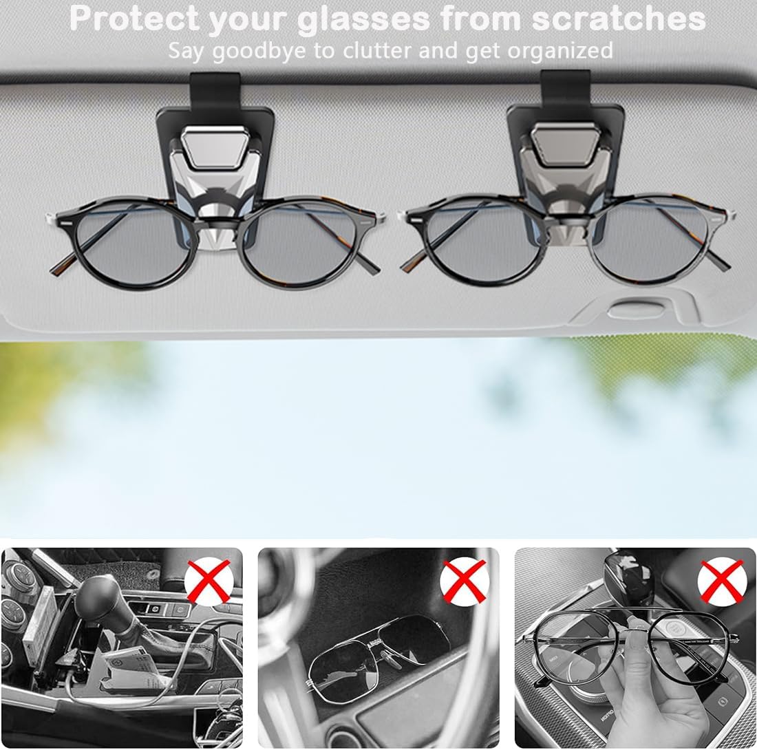 2 Pack Sunglasses Holders for Car Visor,Snap On Car Sunglasses Holders Clip,Car Visor Accessories for Most Glasses (Black Gray)