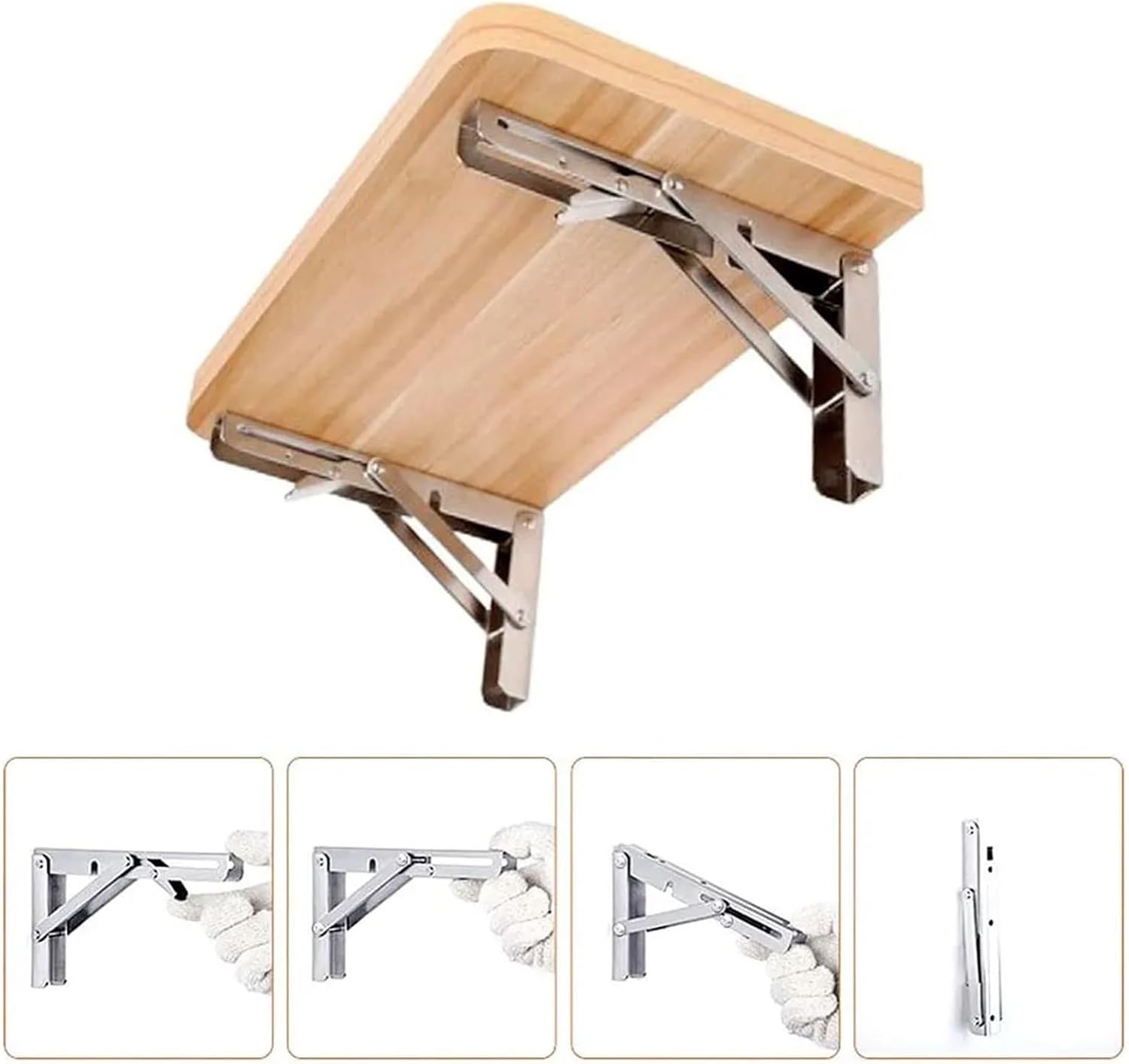 Folding Bracket, 200mm-400mm for Shelf Table Desk Wall Mounted Support Collapsible Long Release Arm Space Savin 1-3pcs(Black 200mm 3pcs)