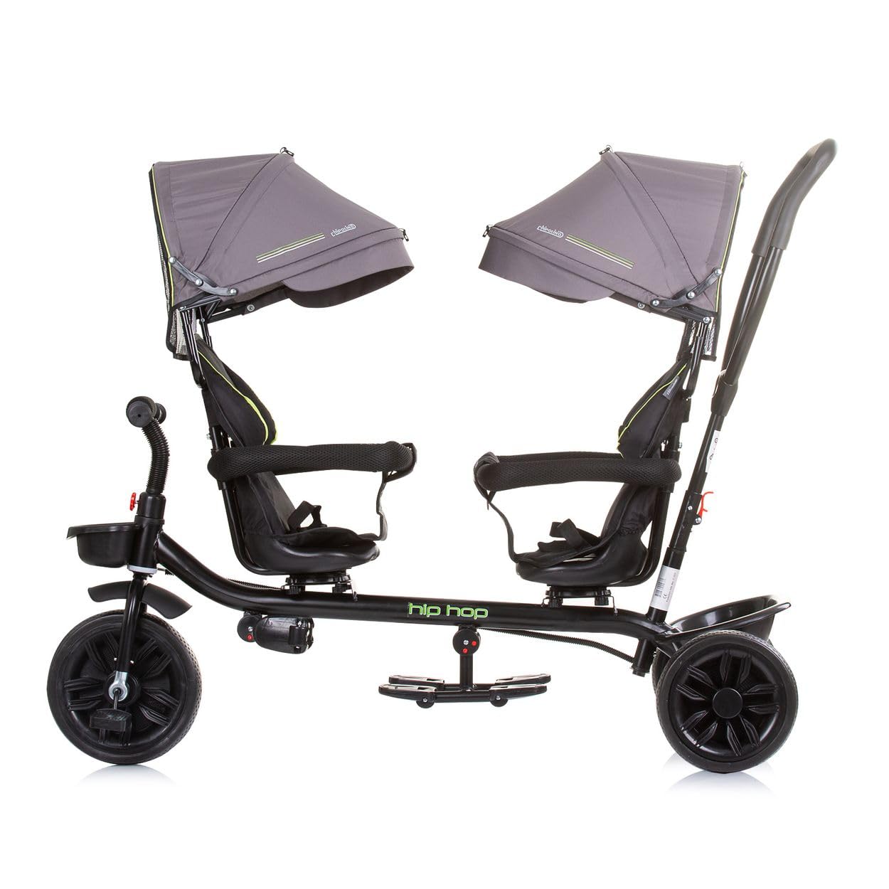 Chipolino Triciclo Hip Hop, due bambini, fino a 40 kg, sedili ruotabili a 360°, colorazione:grigio