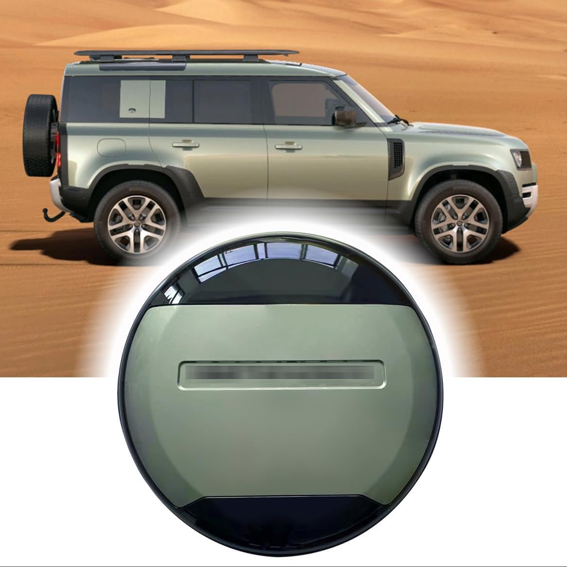 Spare Tire Cover fits for Land Rover Defender 110 90 130 2020-2024 2025 ABS Spare Tyre Wheel Cover Protector (Pangea Green+Gloss Black+Black Letter)