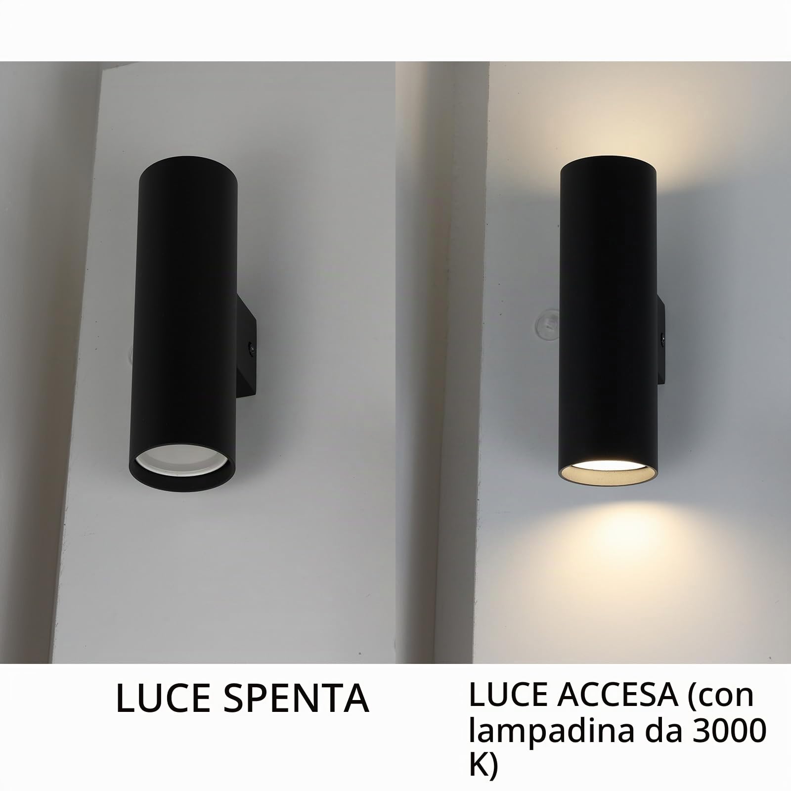 Alpinaluz Applique da Parete Up & Down con 2 Attacchi GU10, Design Cilindrico in Metallo, Lampada Decorativa da Interno per Corridoio, Camera e Soggiorno, IP20 (Nero)