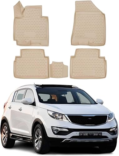 OMAC Alfombrillas para Kia Sportage 2011-2016 Beige TPE para todo tipo de clima, 4 unidades