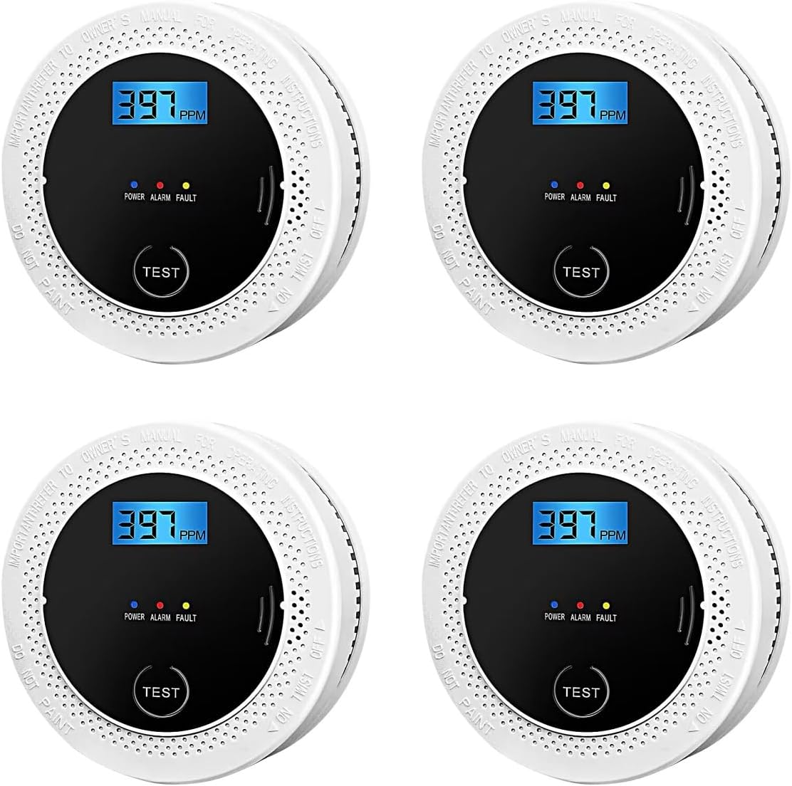 Product image of 4 Pack 2 in 1 CO & Smoke Detectors, Digital Display, Smoke Detector Carbon Monoxide Detector Combo,Alarm for Home or Office,Powered by Battery