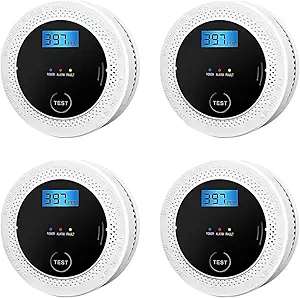 4 Pack 2 in 1 CO & Smoke Detectors, Digital Display, Smoke Detector Carbon Monoxide Detector Combo,Alarm for Home or Office,Powered by Battery