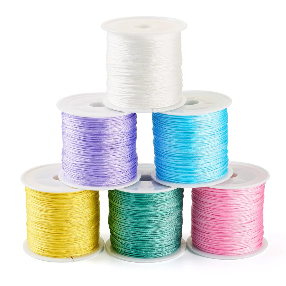 Cheriswelry 6 Rolls 6 Colors Nylon Chinese Knot Cord 0.8mm Nylon Jewelry Beading String for Macrame Bracelet Jewelry Making