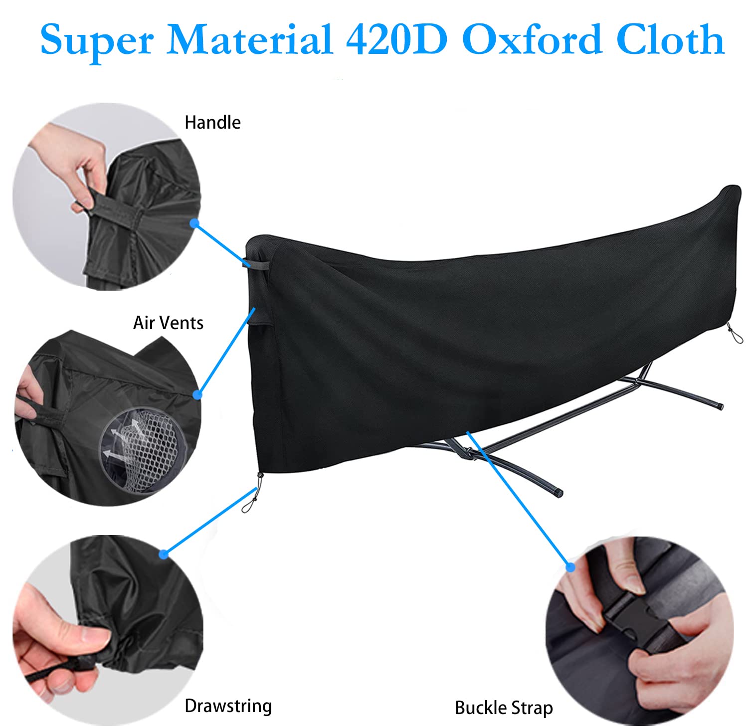 Housse de protection imperméable pour hamac de camping, housse de pluie, 420D en tissu Oxford résistant à la poussière, anti-UV, durable pour hamacs d'extérieur, hamacs doubles avec support
