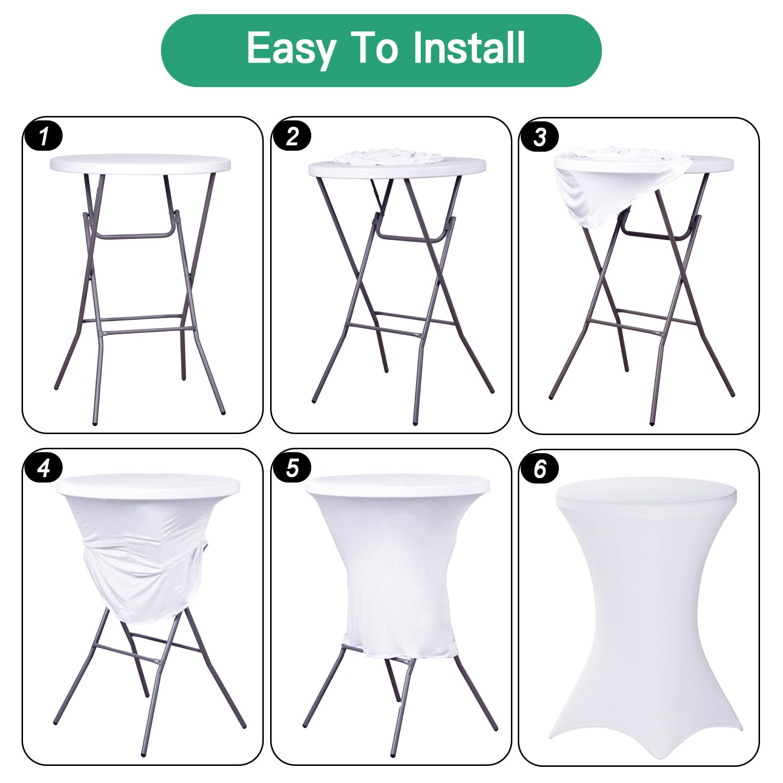 Fixwal Paquete de 4 fundas de mesa de cóctel de elastano, 32 x 43 pulgadas, color blanco, ajustadas, elásticas, para fiestas, bares, pub, bodas, banquetes