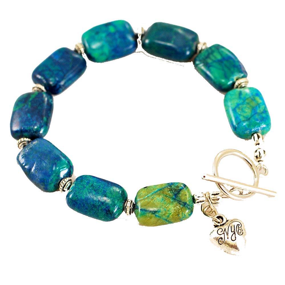 Ny6design 006 Green Chrysocolla Beads Bracelet W/Silver Tone Toggle 8" B13010154b