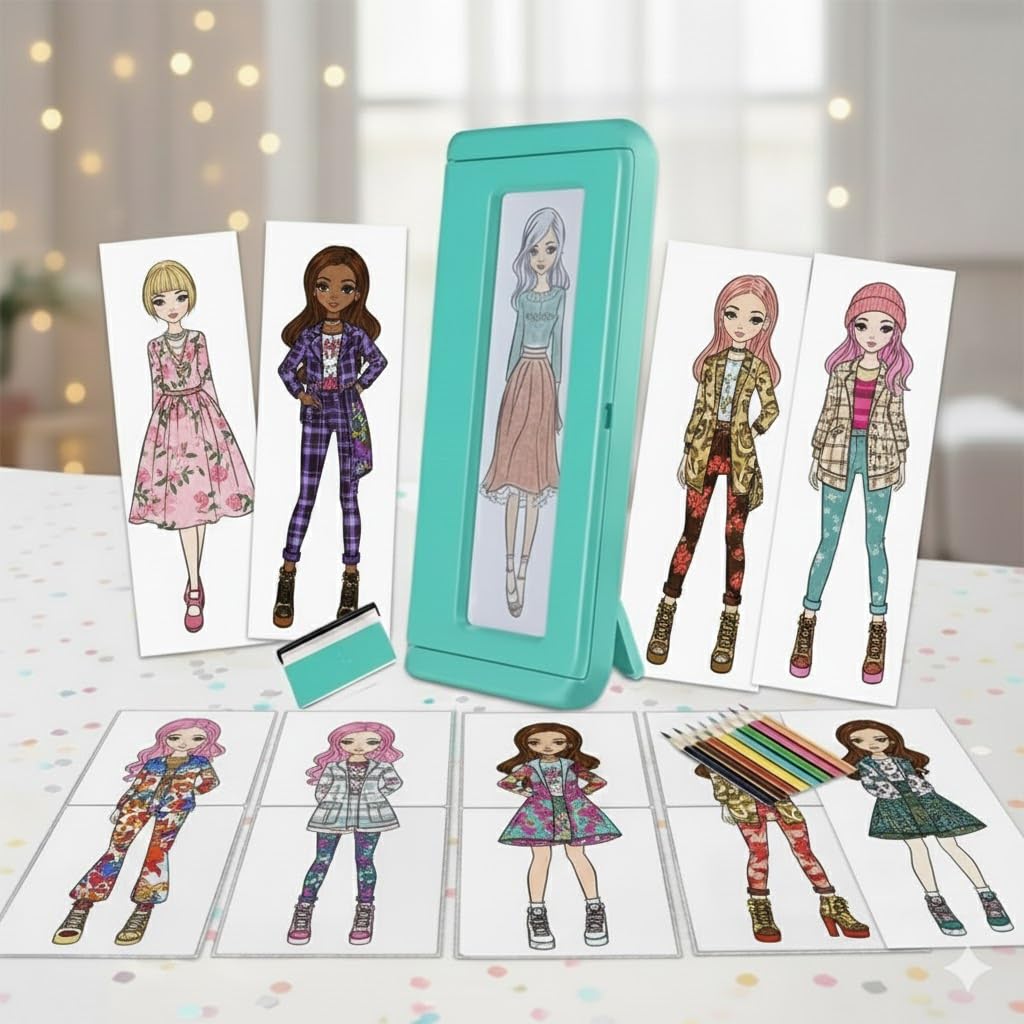 LISUNQUE Fashion Creativity Kits, Creativity Design Kit DIY Arts for Girls, Drawing Rubbing Plates Kit, Fashion Design Kit for Kids, Textured Fashion Plates, Designed By You Fashion Studio (Teal)