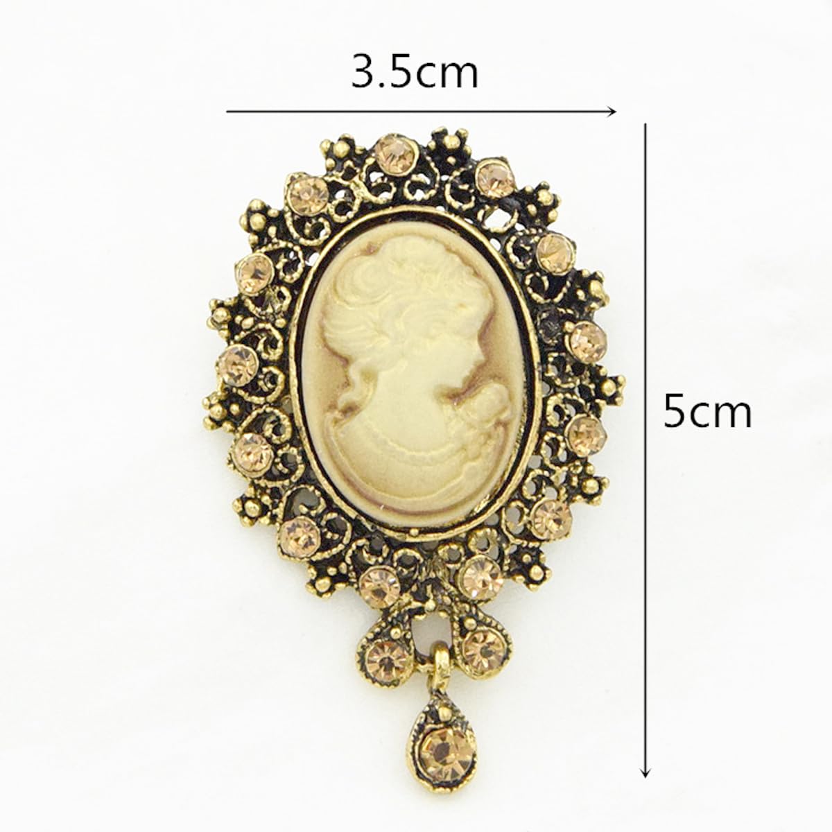 Broche colgante victoriano vintage camafeo metal 3,5 x 5 cm