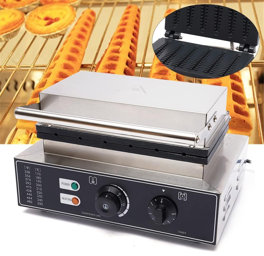 Stick Waffle Maker, 110V 1550W Commercial Stick Shaped Waffle Maker Electric Stainless Steel Rotatable Double-Head Heating Waffle Making for Tea Shops, Snack Bars, Dessert Shops (6 Roots 110V 1550W)