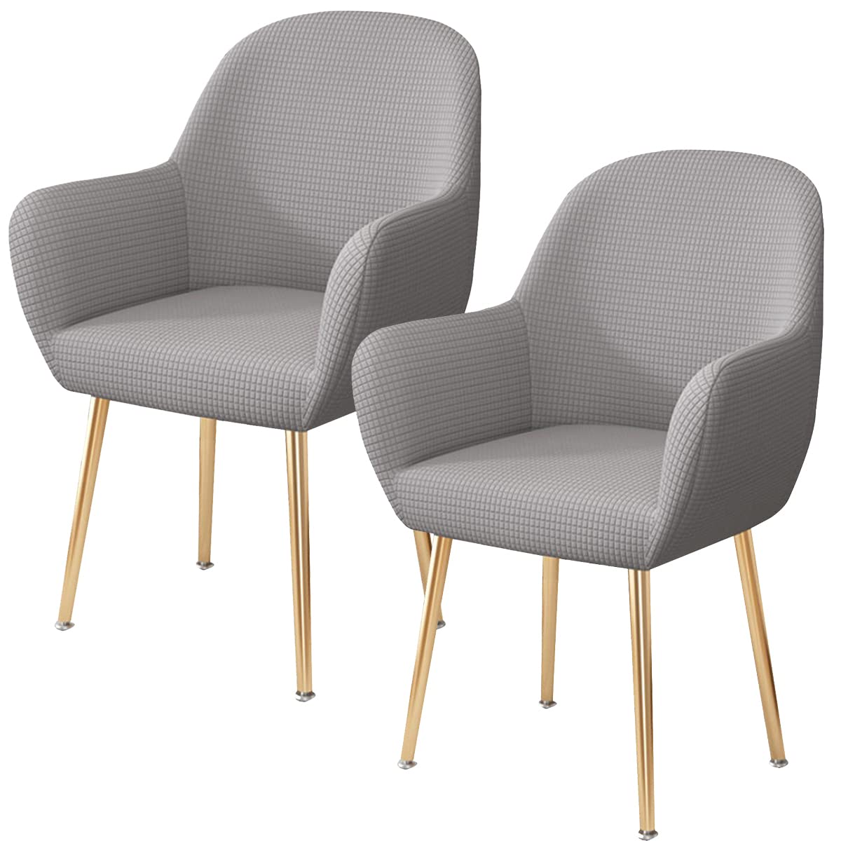 XGANGM Kitchen Dining Room Chair Covers Slipcovers With Arms Set of 4/2/6, Curved Back Accent Kitchen Office Chair Slipcover Dining Chair Protector Covers for Bar Home,Light Gray,2PCS
