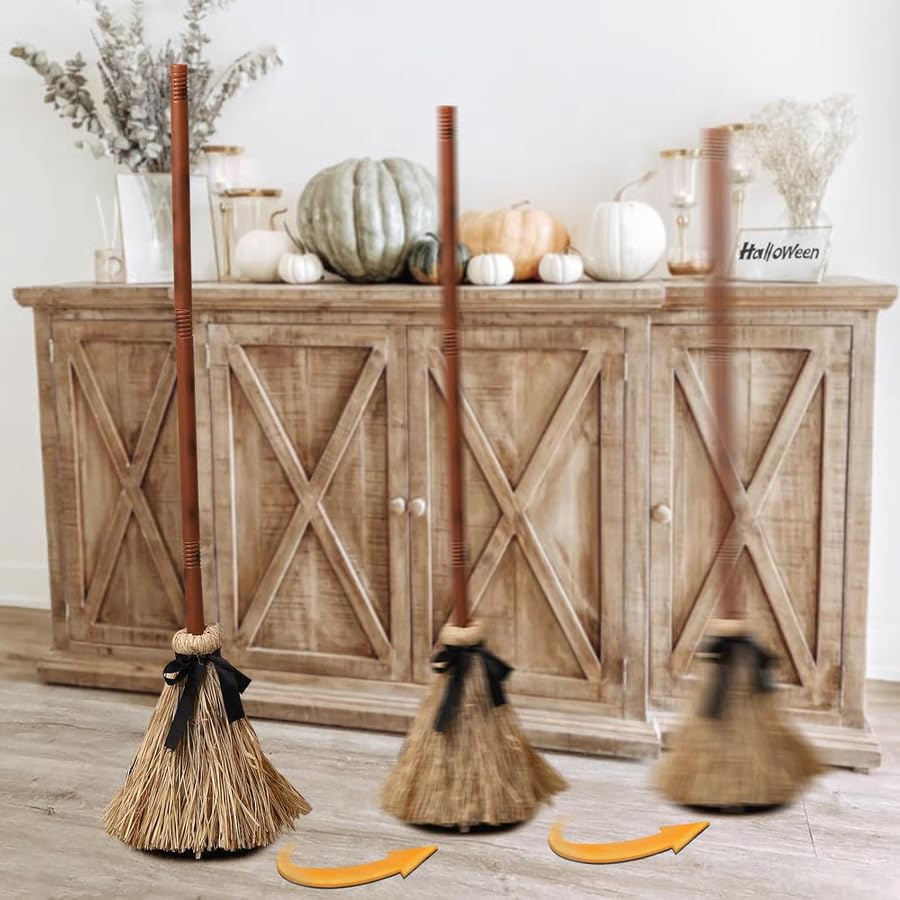 Floating Witch's Broom, Haunted Dancing Broom, Halloween Witch Flying Broomstick with Spooky Sound, Animated Haunted Dancing Moving Broomstick for Indoor Party Home Decor (A)