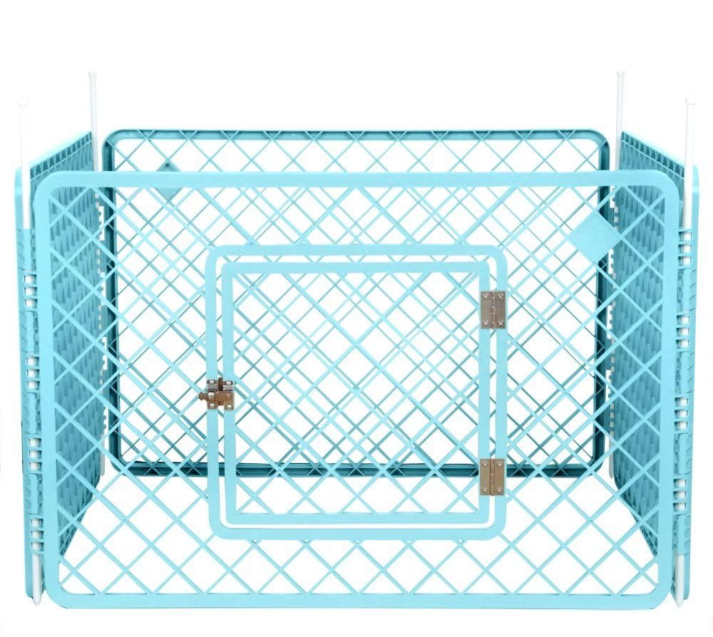 Iris Ohyama Parque para perros con 4 paneles, H60cm, Azul, Puerta cerradura, Jaula gatos, Vallas, Corralito, para Para interiores, exteriores, Conejo, Cercado, Corral perro, Mascotas, H-604