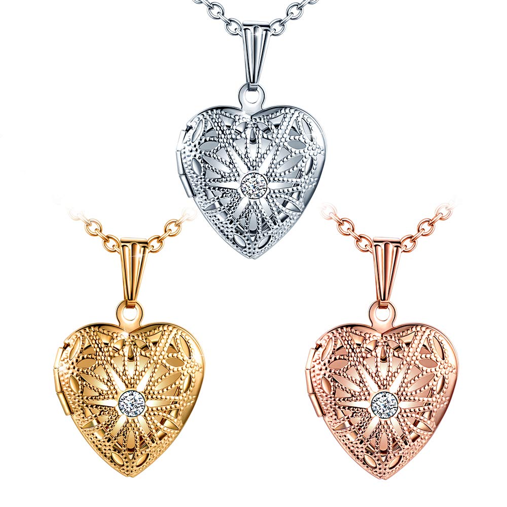 MICMIF Collana Donna Foto Personalizzata Medaglione con Fiori di Prugna, Acciaio Inossidabile Ciondolo Cuore Medaglione per Foto Portafoto con Catena 50cm Gioielli per Mamma Moglie Fidanzata
