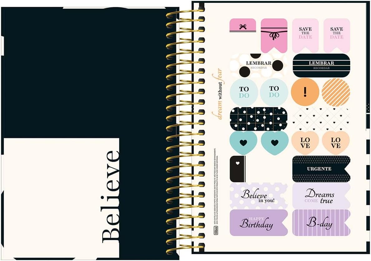 Tilibra - Agenda Espiral Diária 12,9 x 18,7 cm West Village 2026 - Fundo Branco e Laços Pretos Tilibra - Agenda Espiral Diária 12,9 x 18,7 cm West Village 2026 - Fundo Branco e Laços Pretos