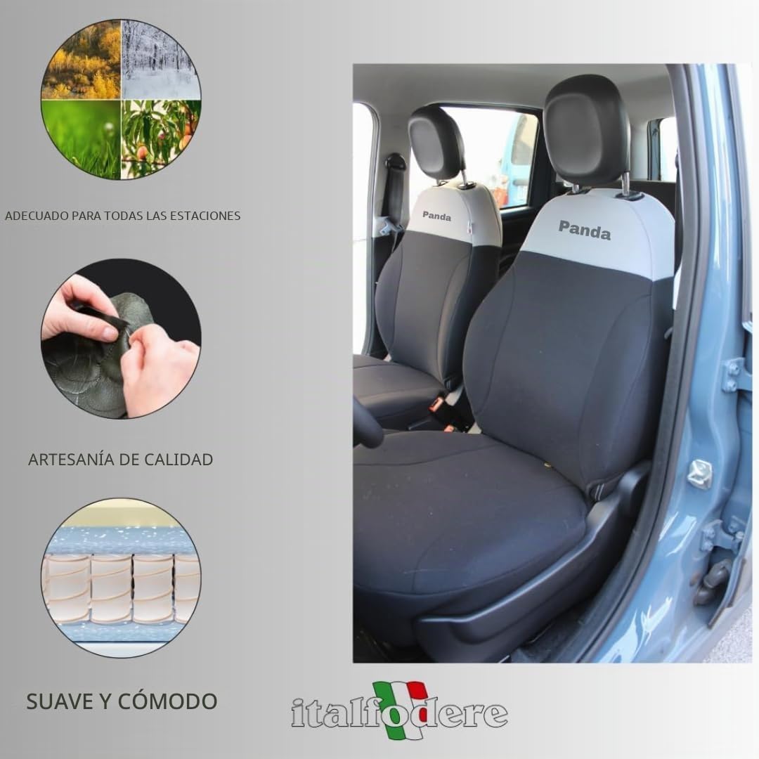 Italfodere - Accesorios de coche - Fundas de asiento de coche a medida para Fiat Panda Serie 3 desde 2012 - Delantero - Algodón - Fácil de instalar - Fabricadas a mano - Fabricadas en Italia