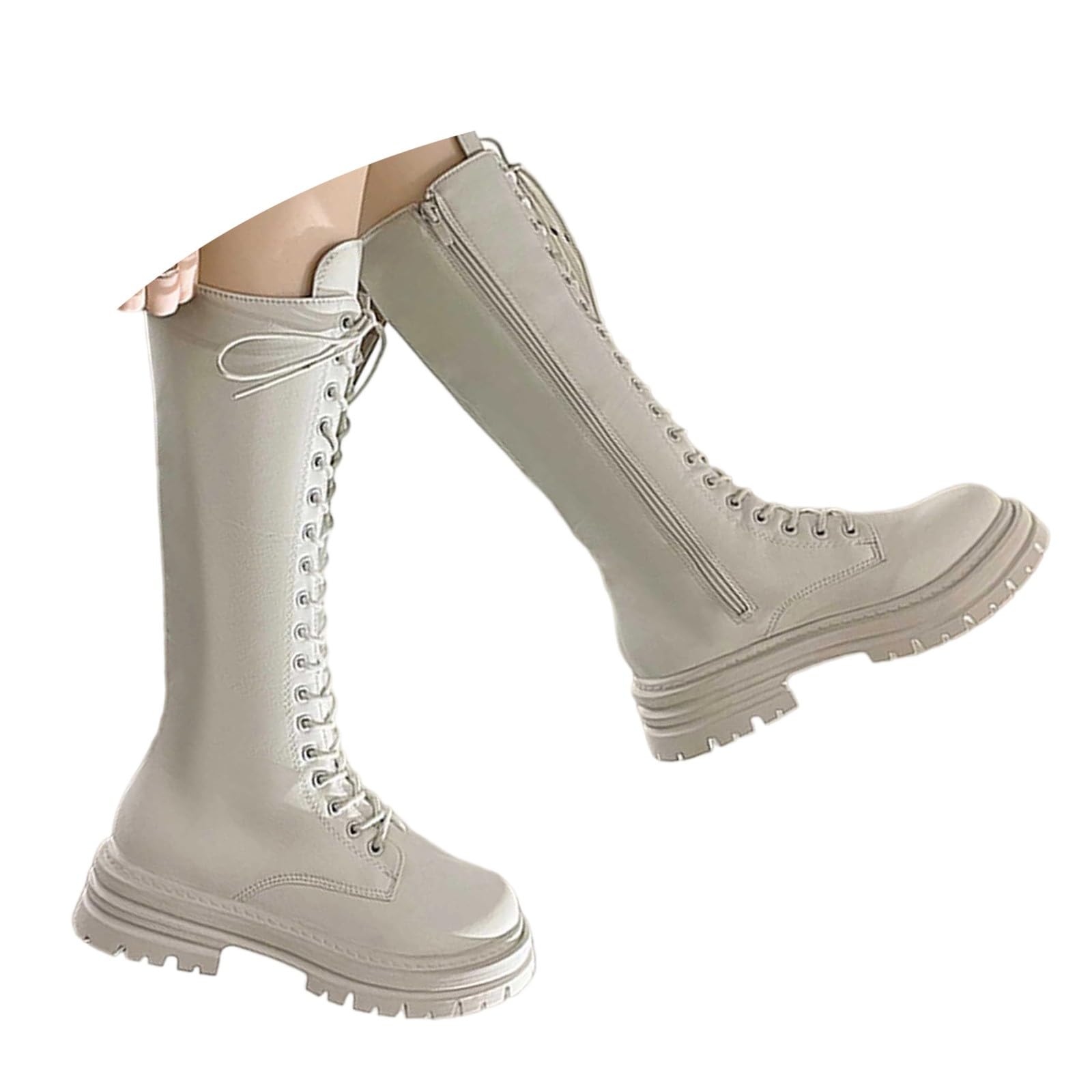 Generisch Botas altas hasta la rodilla para mujer, de ante y vaquero, botas de invierno, elegantes, con cordones, estilo occidental, botas de equitación para otoño e invierno