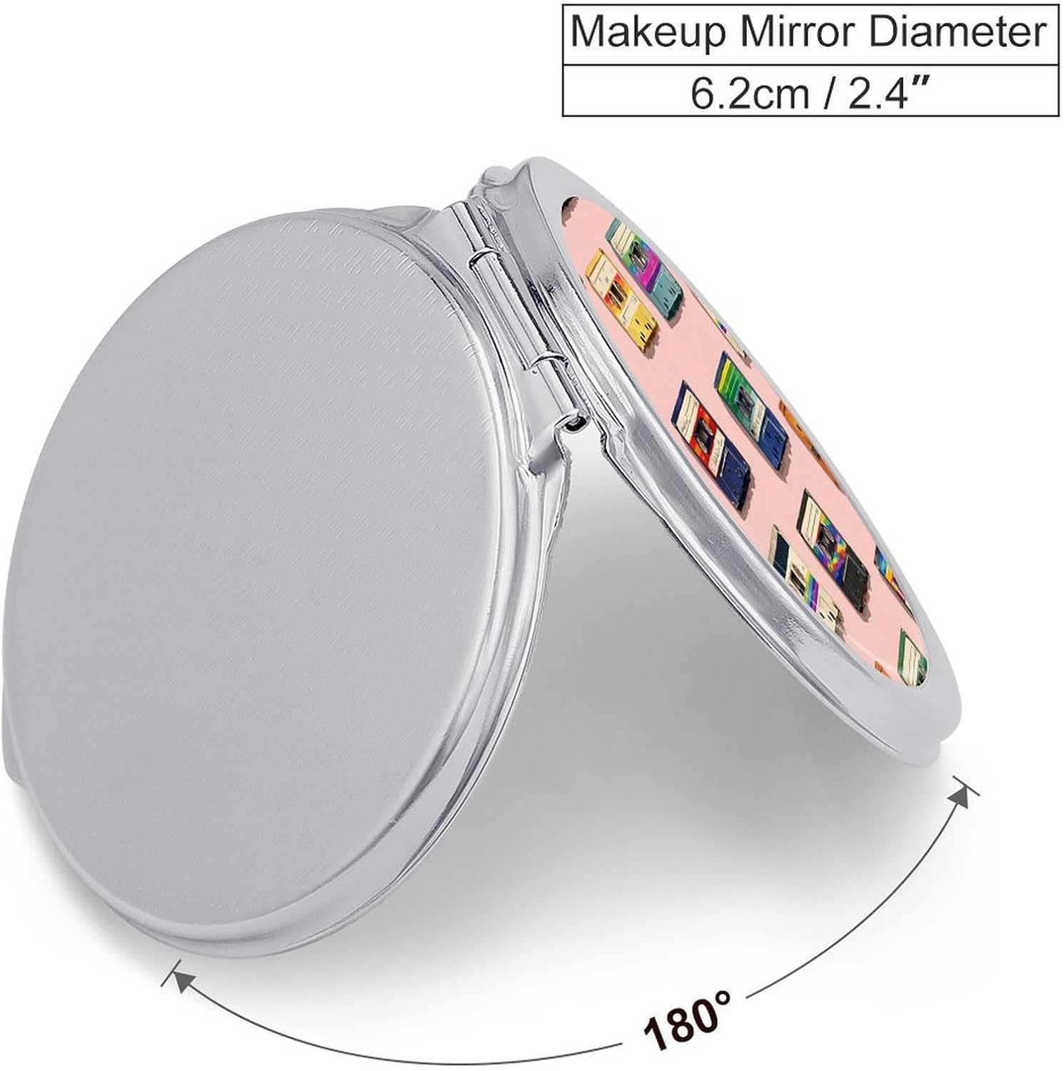 Vintage Cassette Tapes Travel Makeup Mirror Portable Round Folding with 2X Magnification image 2