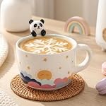 12oz Cute 3D Rabbit Ceramic Coffee Mug | Cute Animal Figurine on Rim, Kawaii Novelty Easter Cup, Easter Birthday Gifts, Microwave Dishwasher Safe