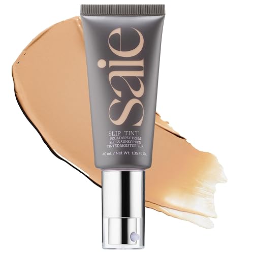 Saie Slip Tint Tinted Moisturizer with SPF 35 - Light Coverage, Glowy Skin Tint & Mineral Sunscreen for Face with Hydrating Hyaluronic Acid - Summer Makeup Essential - Shade Three (1.35 oz)