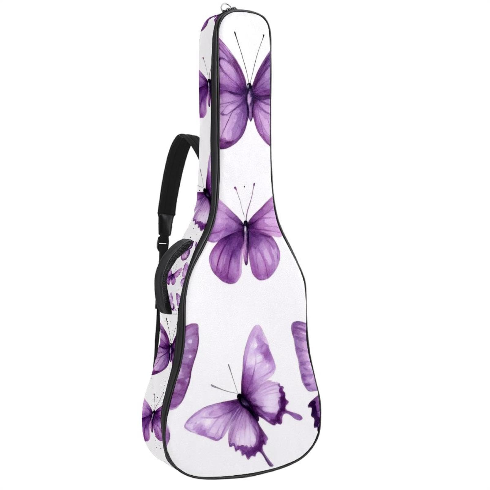 Funda acolchada para guitarra acústica con diseño de mariposas moradas en acuarela sobre fondo blanco, funda protectora para guitarra acústica y bajo eléctrico, guitarra clásica, Multicolor 04,